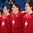 BUFFALO, NEW YORK - DECEMBER 27: Team Switzerland captain Nando Eggenberger #22 and his teammates sing the Swiss national anthem following a victory against Belarus during the preliminary round of the 2018 IIHF World Junior Championship. (Photo by Andrea Cardin/HHOF-IIHF Images)

